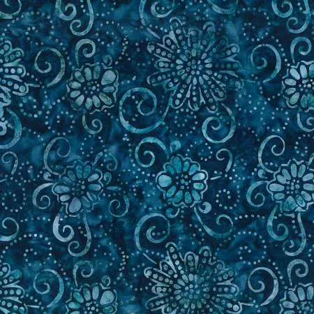 Neptune's Veil : Floral Swirls Dark Blue - #22332-447 - Wilmington Prints