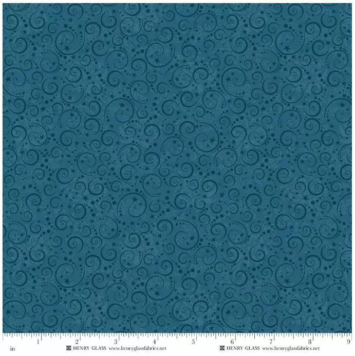 Nordic Holiday Village - Henry Glass - Blue Swirls 3609-77