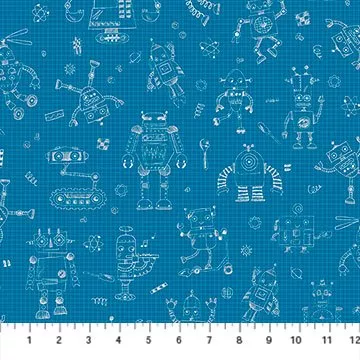 Northcott 10035-45 Drawing Board Rollicking Robots Blue ^