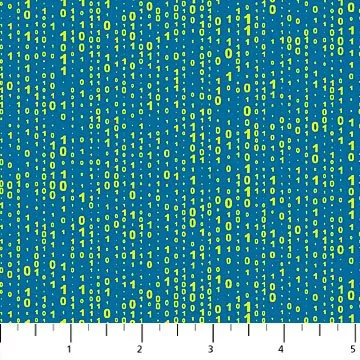 Northcott 10037-64 Binary Rollicking Robots Teal ^