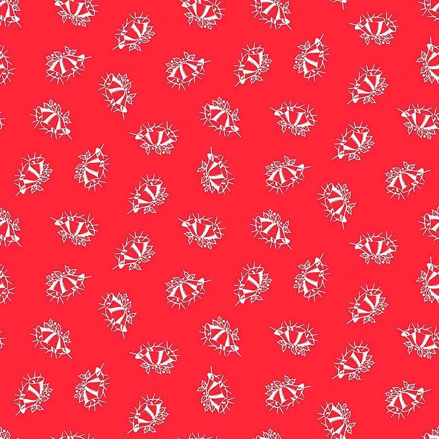 Northcott Home for the Holidays Christmas Bells Red 1 Yard Cut
