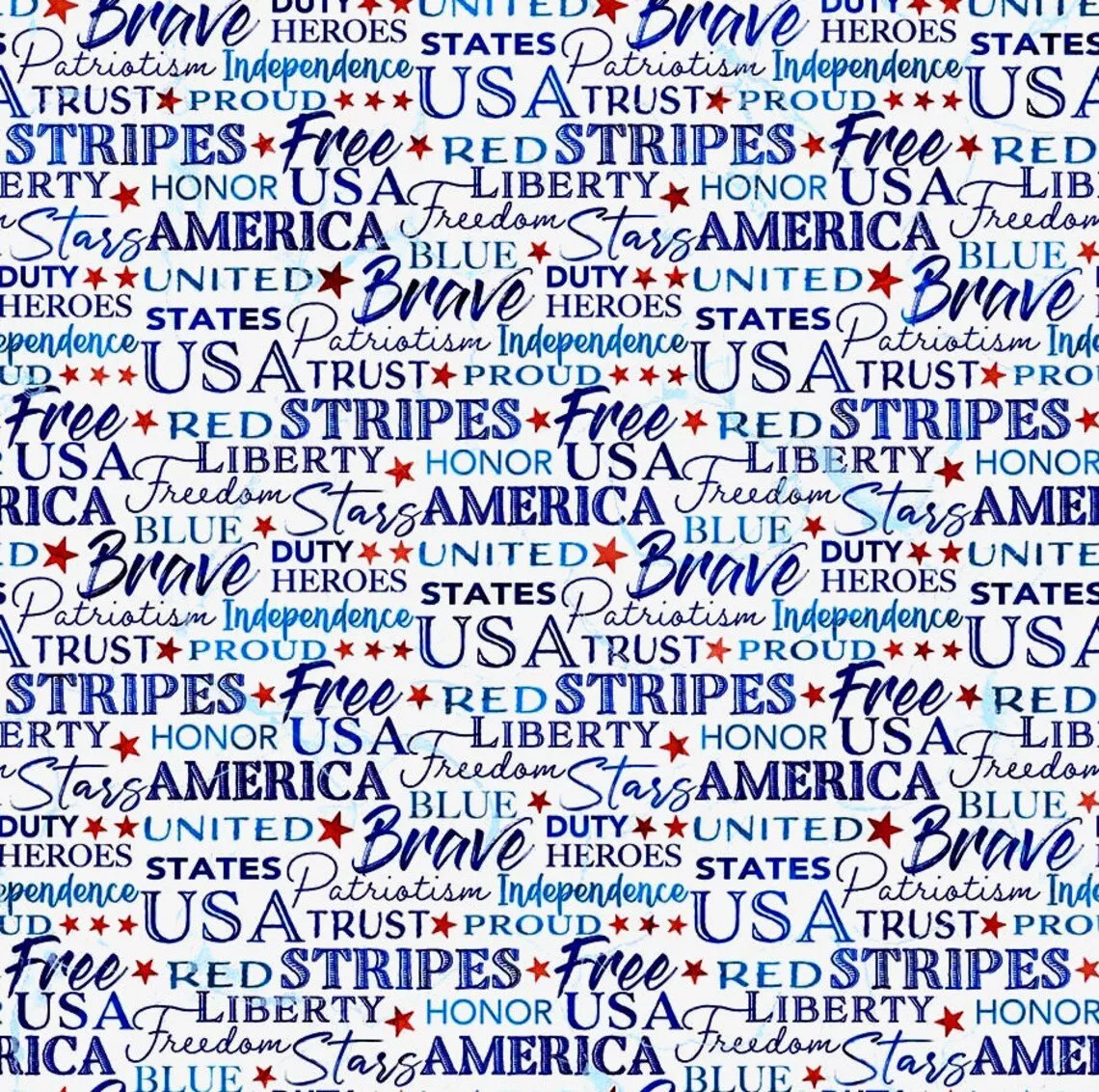 Northcott Patriot DP25544-10 White Multi Inspiration Work Text - QOV ^