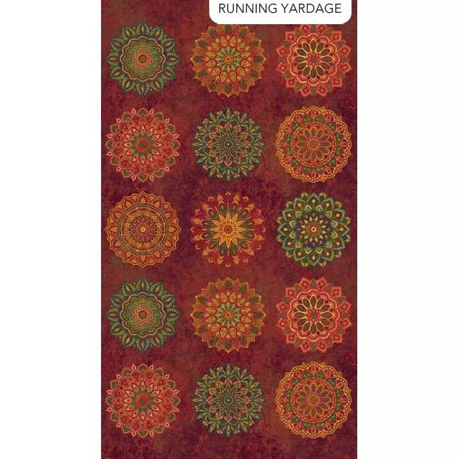 Northcott Stonehenge Marrakech Mandala Blocks Red Multi Panel ONLINE PURCHASE ONLY