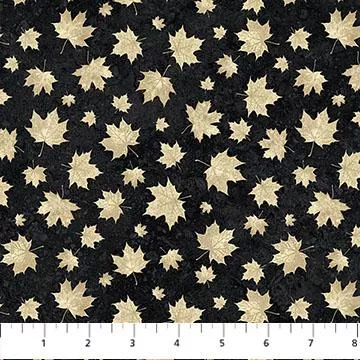 Oh Canada 14 - Stonehenge - Northcott - Leaves Black Beige 29020-99