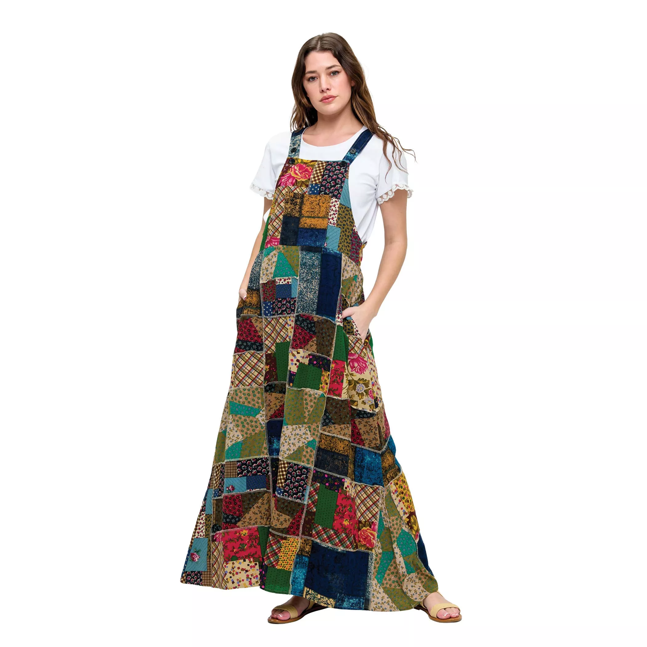 Overall Maxi Dress Patchwork Floral Vintage Inspired