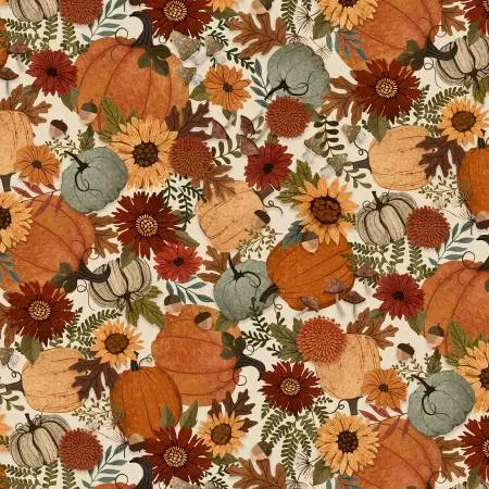 P & B 42" Cotton Autumn Homestead Packed Pumpkins by Michael Zindell AHOM6213-EMU