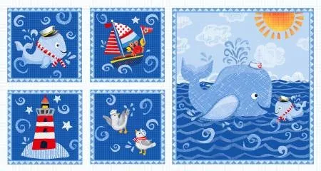 P&B Textiles Baby Beluga Blue Whale Panel BBEL4678PA