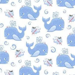 P&B Textiles Baby Beluga Blue Whales BBEL4681B ^