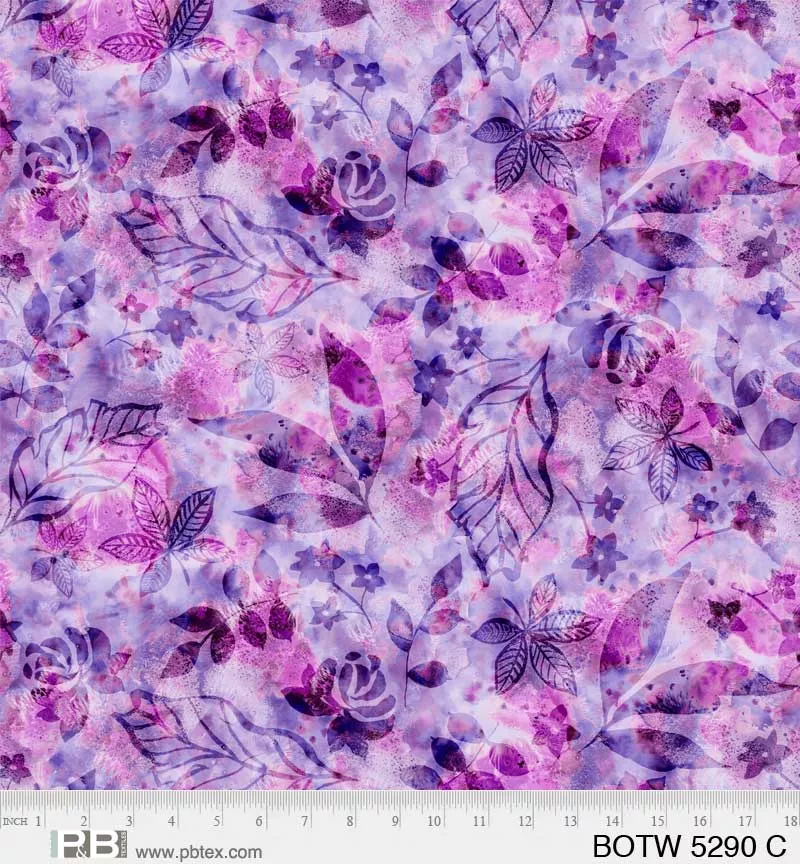 P & B Textiles Botanics Purple Foliage 108" Wide Back Batik Fabric