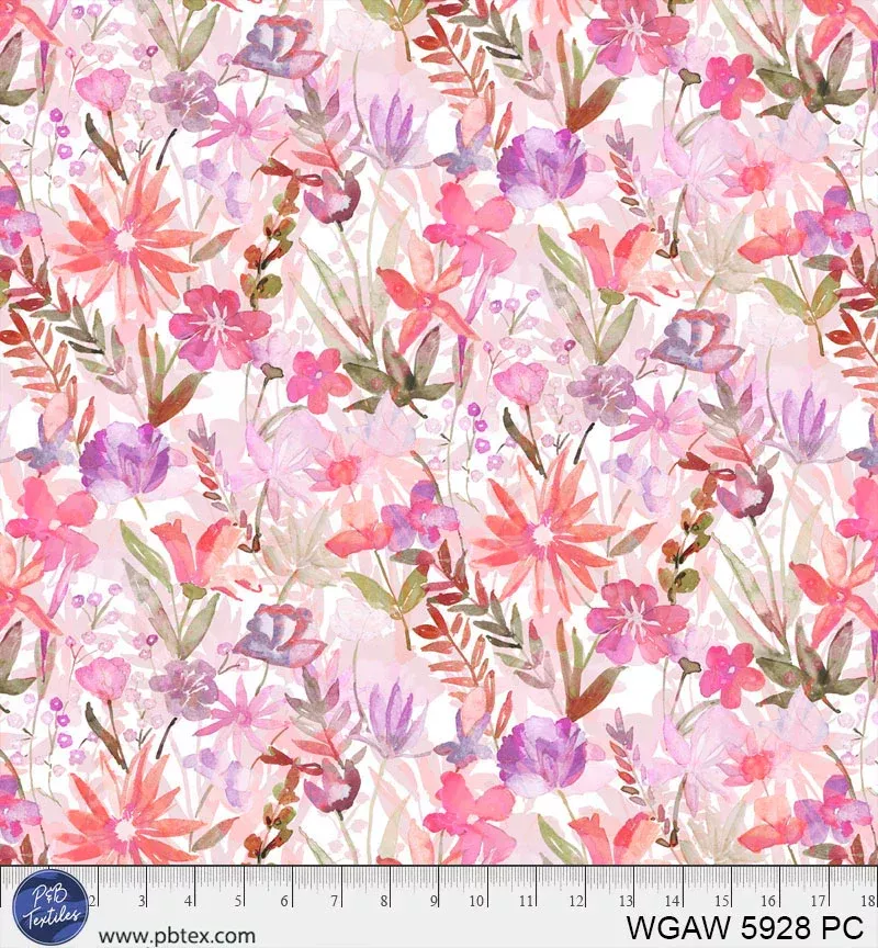 P & B Textiles Whispering Gardens Pink Wide Back Fabric