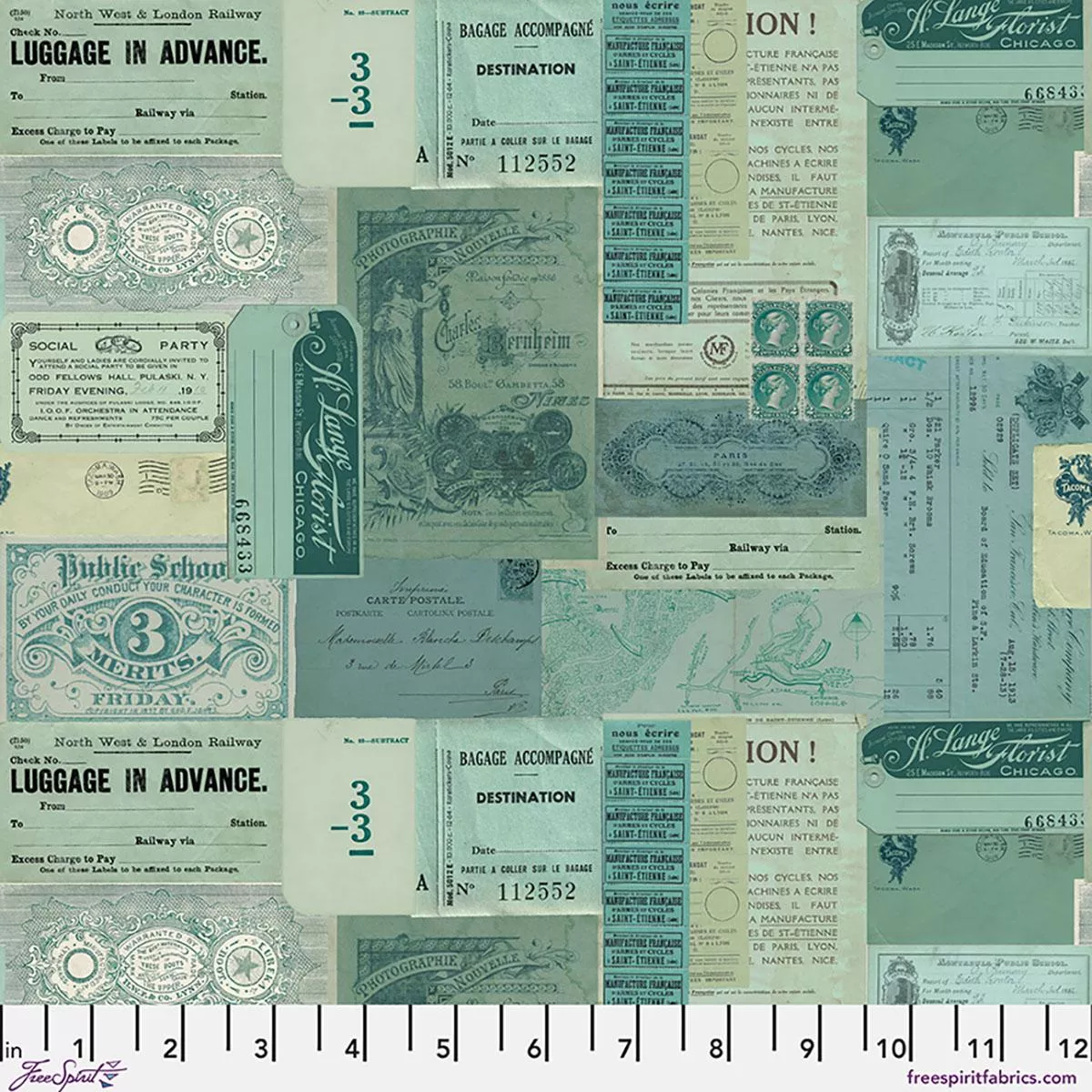 Palette Curated by Tim Holtz for FreeSpirit - Teal Ephemera PWTH275.CTEAL