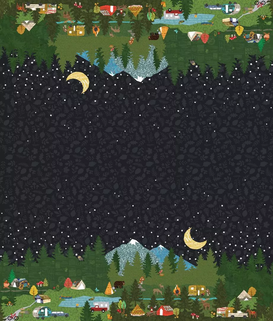 Paper Trails : 36" Double Border Panel Multi- #39600-11 - Cathie Holden