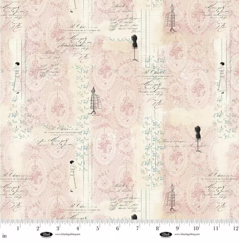 Parisian Snippets - Blank Quilting - Mannequin & Stripe Lt Pink 4294-22
