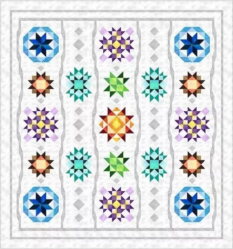 Pattern - Festival of Stars BOM Quilt, 78in x 83.5in