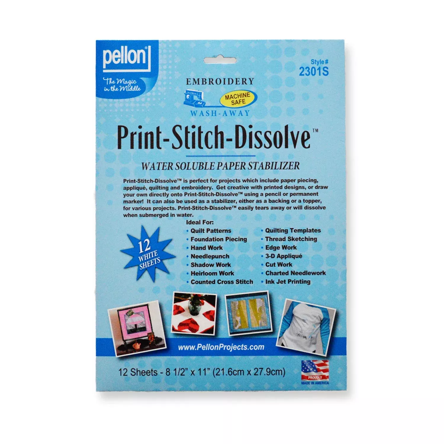 Pellon - Print Stitch Dissolve Water Soluble Stabilizer | 12 Sheets