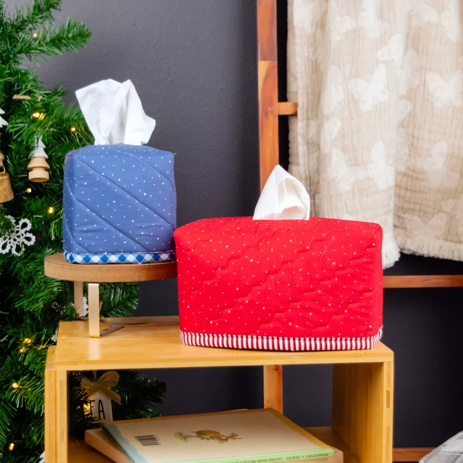 Petals and Puffs Tissue Box Cover Blue Fabric Kit