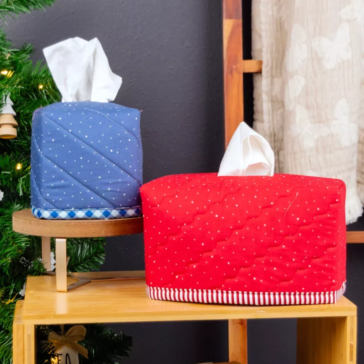 Petals and Puffs Tissue Box Cover Red and White Fabric Kit