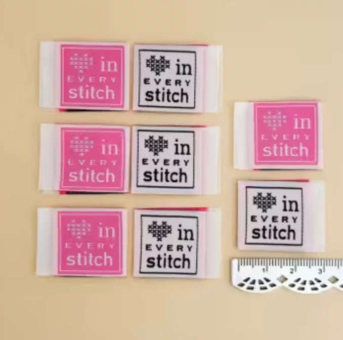 Pink Stitch Woven Labels-8Pk