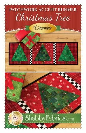 PT Q Shabby Fabrics Patchwork Accent Runner Christmas Trees December