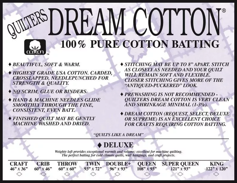QDB Natural Cotton Deluxe Double 96" x 93"N6D - Batting