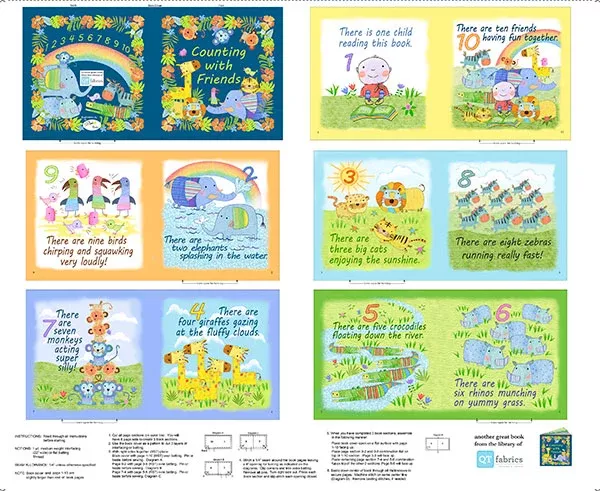 QT Fabrics Jungle Friends Counting With Friends Book Panel #16