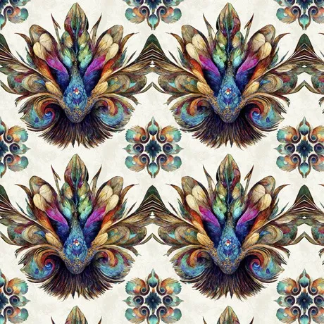 QT Fabrics Mystic Owls Feather Medallion Cream Fabric ONLINE PURCHASE ONLY