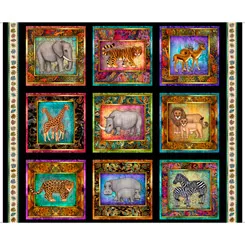 QT Fabrics Serengeti 27762-J JUNGLE ANIMAL PATCHES BLACK^