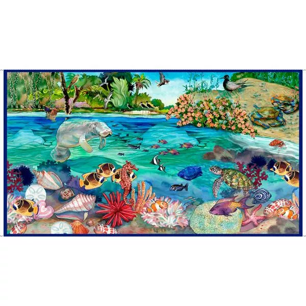 QT This & That IV - Manatee Panel 28138-B Blue - Cotton Fabric