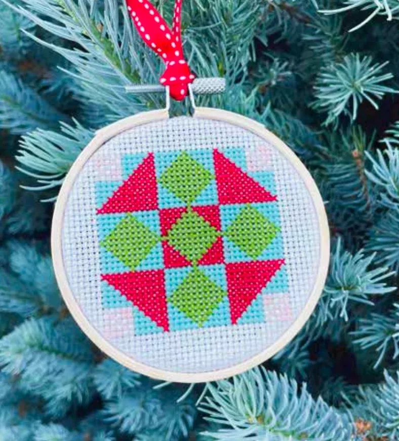 Quilt Block Cross Stitch Ornament (Downloadable Hand Sewing Pattern)