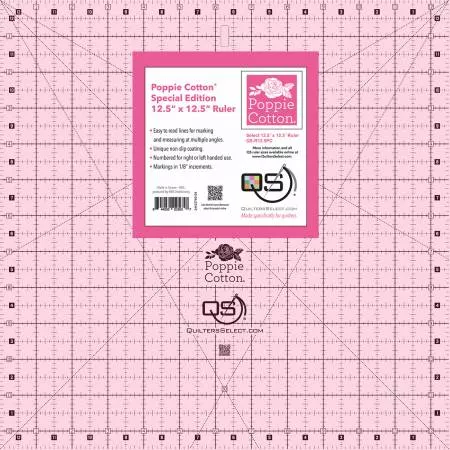 Quilter's Select Pink Poppie Cotton Non-Slip Ruler 12-1/2in x 12-1/2in