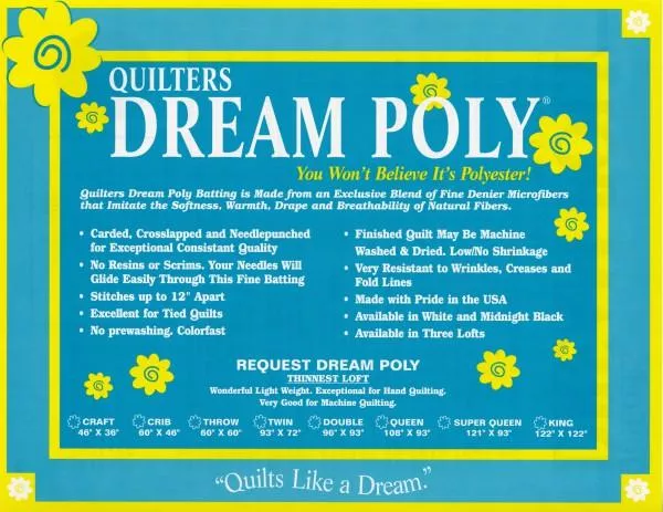 Quilters Dream batting p3blt60Request Poly Throw Bolt 60 x 15