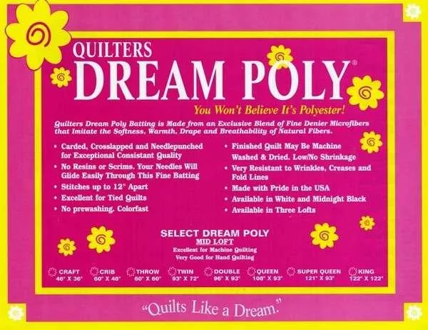 Quilters Dream Batting Poly Select White Throw Size 60"x30yd Roll P4SR ROLL '