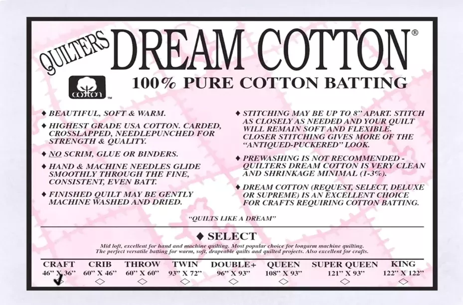 Quilters Dream Cotton - 100% Pure Cotton Batting - White Select - Craft