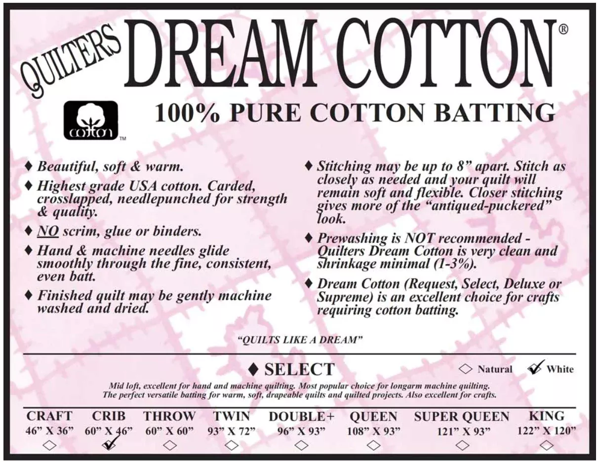 Quilters Dream Cotton - 100% Pure Cotton Batting - White Select - Crib