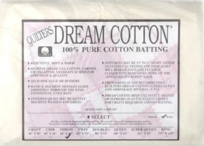 Quilters Dream Cotton - 100% Pure Cotton Batting - White Select - Throw