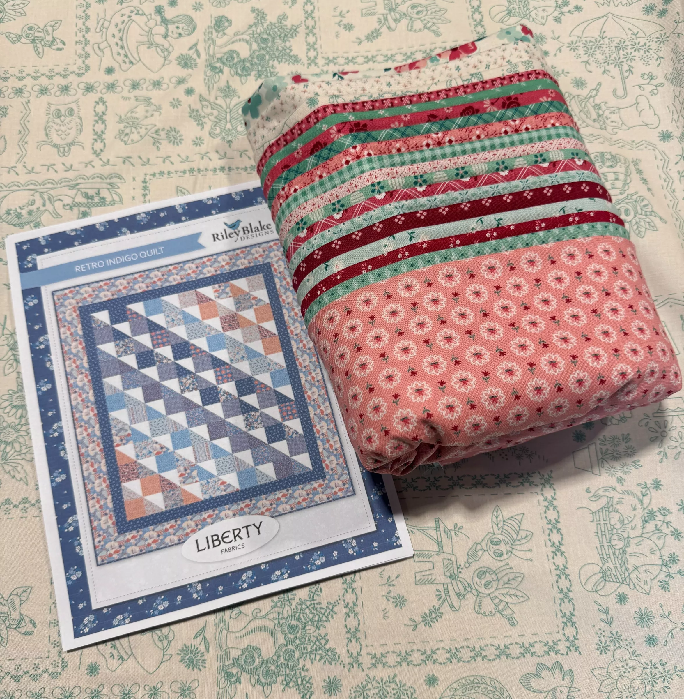 Retro Indigo Quilt Kit : Features Lori Holt's Berry & Sage Fabric - #648334