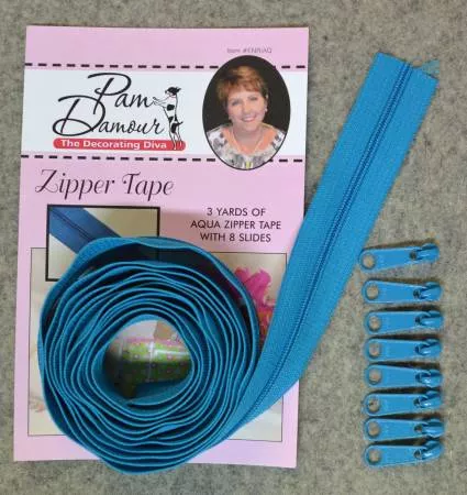 Reversible Coil Zipper Tape with 8 Slides 3 yards Aqua