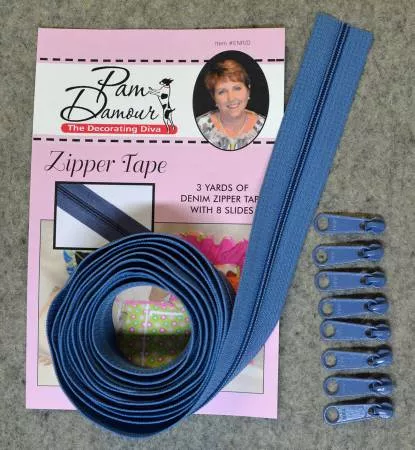 Reversible Coil Zipper Tape with 8 Slides 3 yards Denim