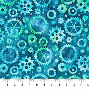 Ride On 4 - Banyan Batik - Northcott - Gears Turquoise 83691-62