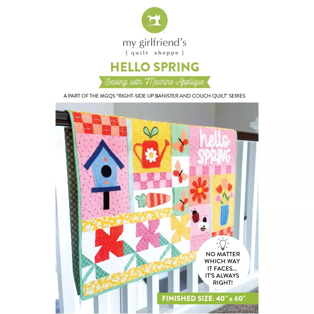 Right Side Up Bannister and Couch Quilt: Spring (Downloadable Machine Embroidery Pattern)