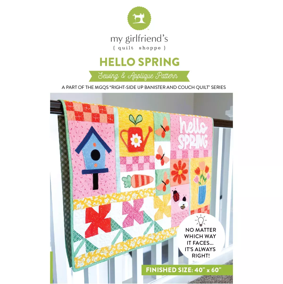 Right Side Up Bannister and Couch Quilt: Spring (Downloadable Sewing Pattern)