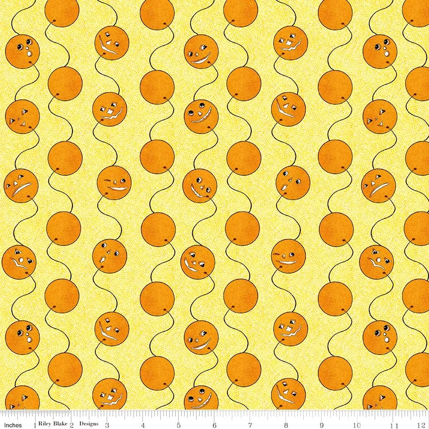 Riley Blake Costume Maker's Act II Jack-O-Lantern Balloons Yellow 1 Yard Cut