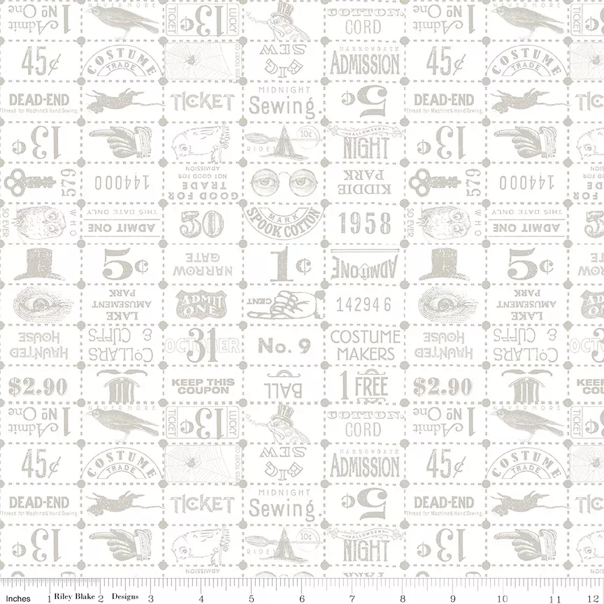 Riley Blake Costume Maker's Act II Ticket Grid White 1 Yard Cut