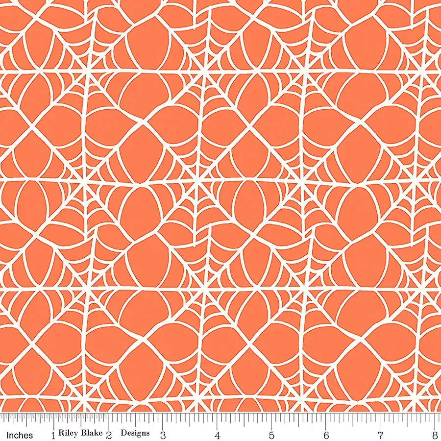 Riley Blake Hey Pumpkin Webs Orange 1 Yard Cut