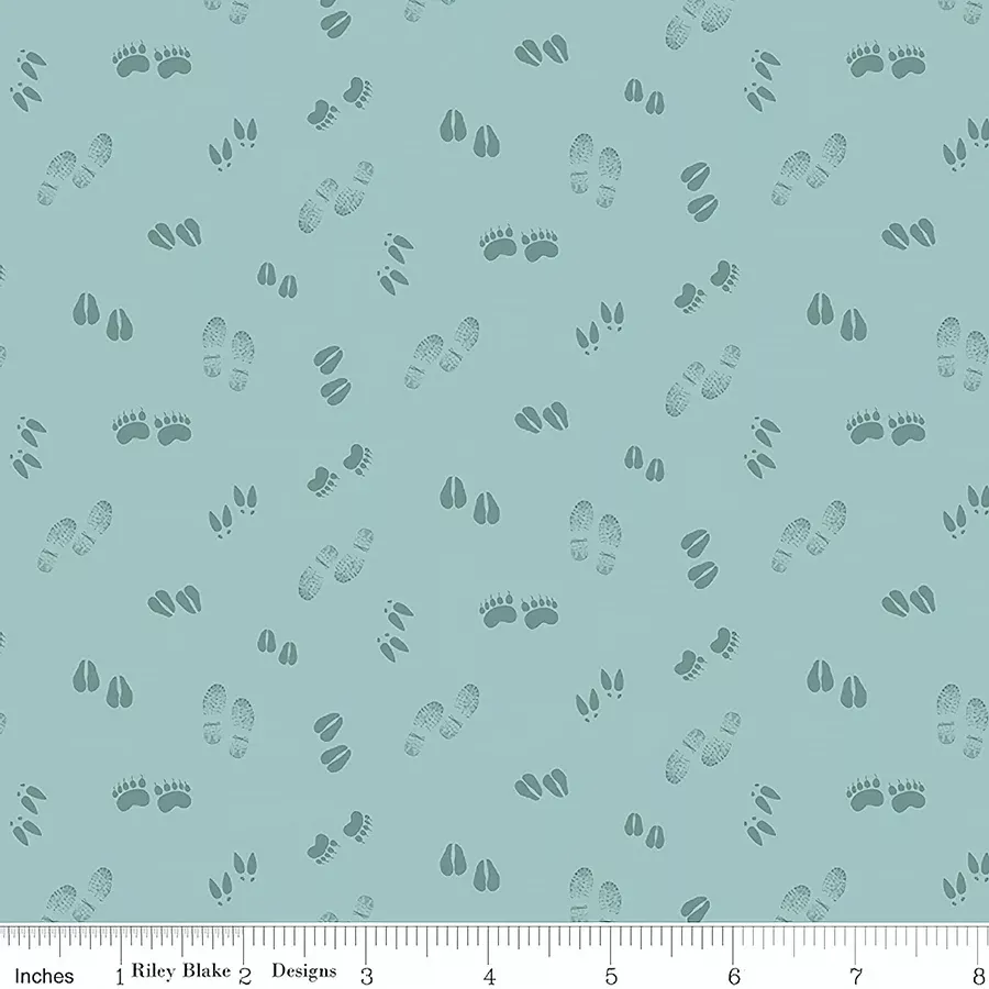 Riley Blake Let's Get Lost in the Woods Tracks Vintage Blue 1 Yard Cut