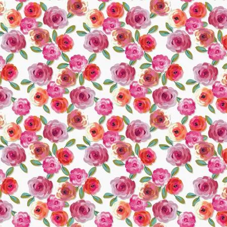 Riley Blake Poppies And Plumes Floral White Fabric