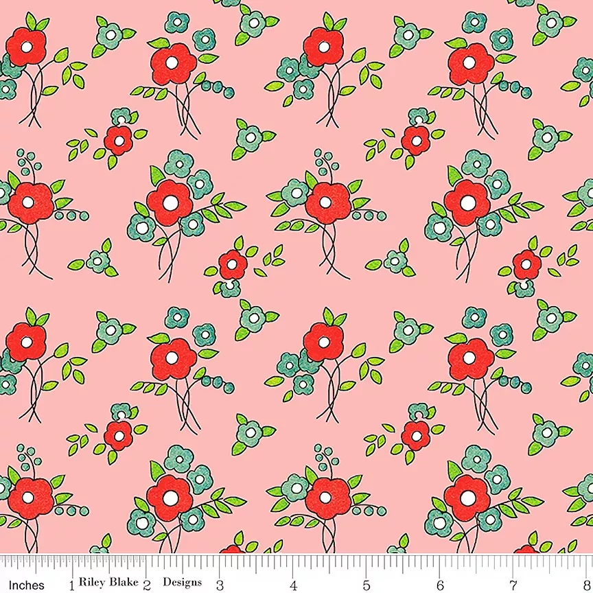 Riley Blake Take Heart Floral Pink 1 Yard Cut