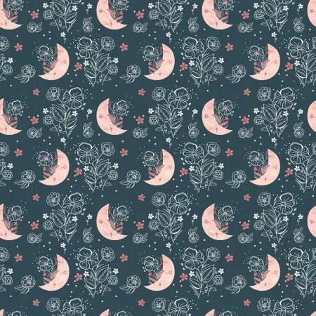 Riley Blake The Western Sky Floral Moons Dark Navy C11191R-DKNAVY ^