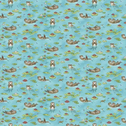 River Romp in Teal Otters and Lily Pads by Henry Glass and Co 861-76