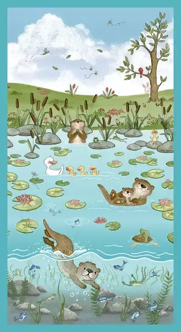 River Romp in Teal Panel by Henry Glass and Co 871P-76